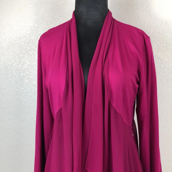 2/$30 LOGO LOUNGE by Lori Goldstein Cardigan Fuchsia Size Small Knit W/Chiffon - Picture 6 of 16
